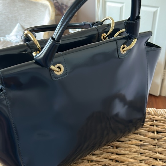 Elegant Navy Blue Handbag/Tote Italian Leather - Picture 5 of 10